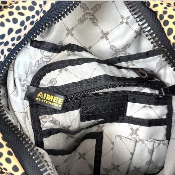 Aimee Kestenberg Nylon Leather Zip Up Backpack Shoulder Bag Beige Black Cheetah - Picture 7 of 11